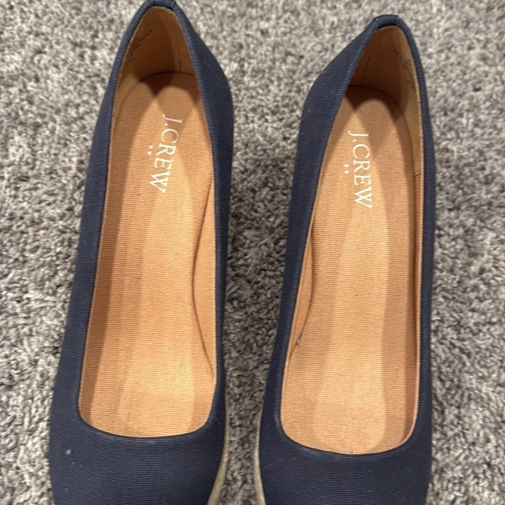 J. Crew Women's Navy Blue Wedges shoes size 7 1/2 - Picture 3 of 8